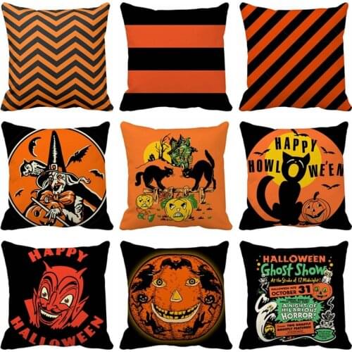 Polyester Happy Halloween Throw Pillow Case Cushion Cover Letter Print Pillow Case Cushion Cover