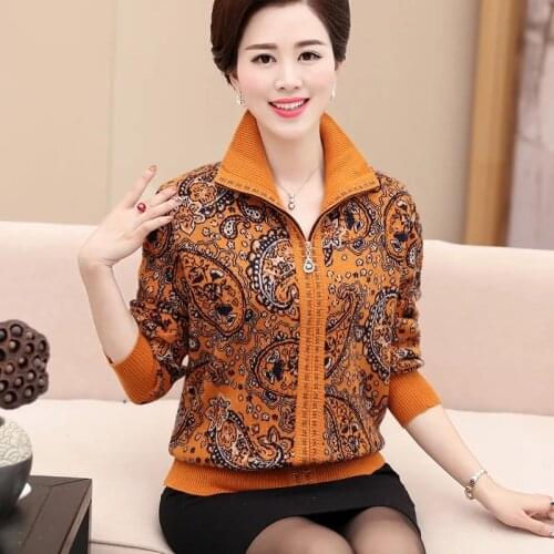 Middle-aged and elderly Womens Knit Cardigan Sweater Female Mother Autumn Winter Thick zipper Knit Cardigan Jacket Large size