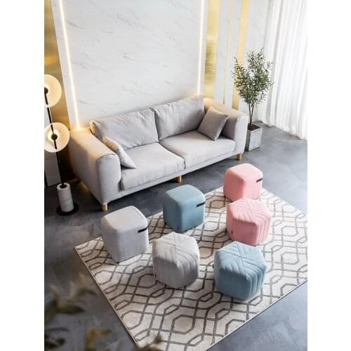 2019 New coming Nordic Style originally concept Hexagon sofa Linen Fabric Ottoman bench size 45x45x30cm stool sofa set living room furniture