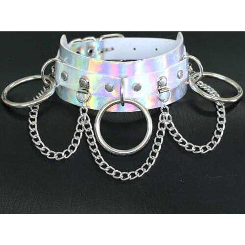 Pu Leather Collar Holographic laser Choker Chain necklace Punk women chocker party festival costume Gothic Jewelry