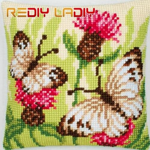 Cross Stitch Cushion Water Lilies Make Your Own Pillow DIY Chunky Cross Stitch Kits Pre-Printed Canvas Acrylic Yarn Pillow Case