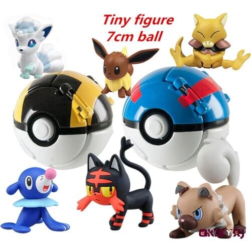 Pokeball + 1pcs Tiny Figures Inside Action Figures Toys Ball Pokemon Toys Eevee Vulpix Fennekin Cubone Model Childrens Gift