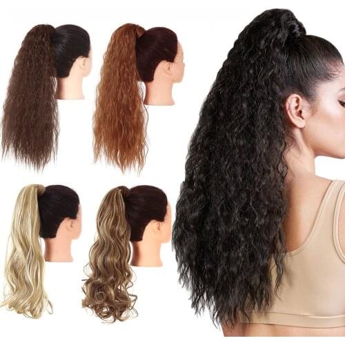 SARLA Clip in Hair Ponytail Extension Synthetic Kinky Curly Long Wrap Around Fake Pony Tail Black Blonde False 20" 22"Hairpiece