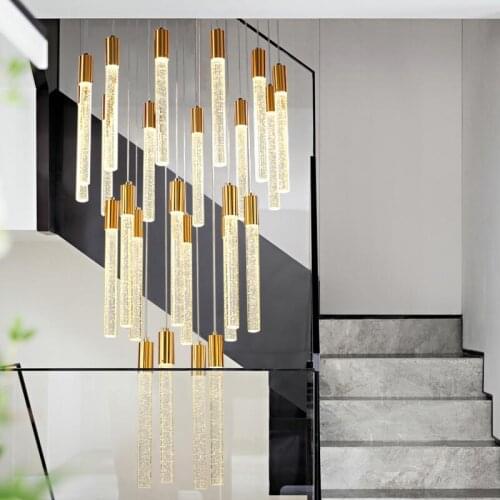 Nordic LED Modern Chandelier Large Big Stair Long Spiral Crystal Luminaire Living Room Creative Indoor Lighting Villa Gold