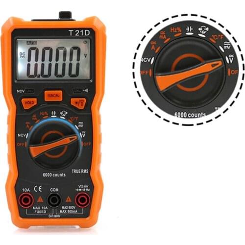 T21D Digital Multimeter True RMS DC/AC Voltage Current Meter Handheld Ammeter Ohm Diode NCV Tester 6000 Counts