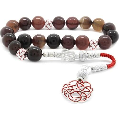 Tesbihane 1000 Sterling Silver Kazaz Tassels Sphere Cut Agate Efe Natural Stone Rosary