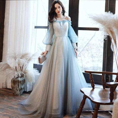 Evening Dresses Mint Green Boat Neck Ruched Beading Illusion Botton Full Sleeves A-line Floor-length New Formal Party Dress A118