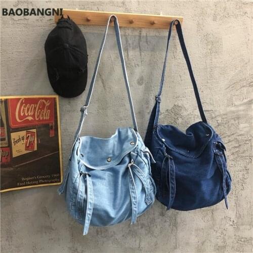 Women Denim Blue Shoulder Bag New Female Canvas Jeans Tote Handbags Large Vintage Crossbody Travel Mochila