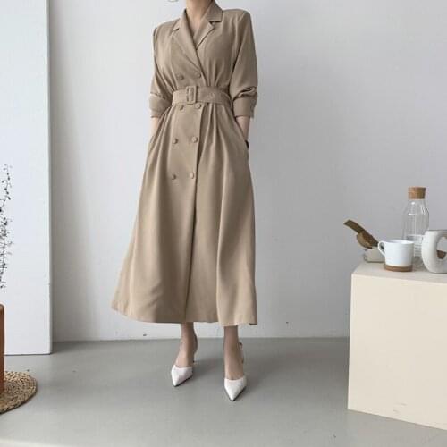 Elegant Women Trench Coat 2021 Autumn Double Breated Oversize Long Coat Lady Streetwear Korean Outwear Runway Windbreaker