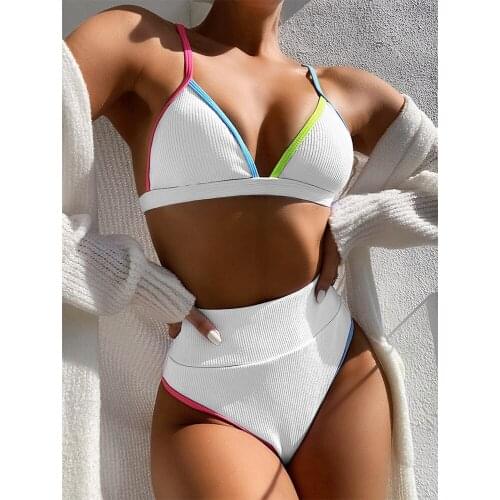 New Patchwork High Waist Bikini V-Neck Swimwear Women Swimsuit Sexy Push Up Bathing Suit Summer Beach Wear Swimming Suit Biquini