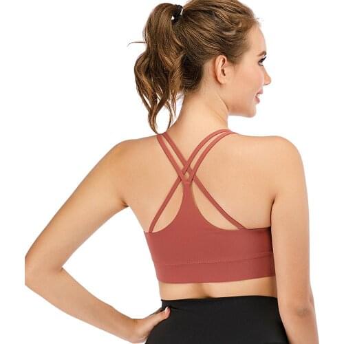 Women Cross Back Padded Sports Bra Push Up Shockproof Workout Yoga Bra U-shaped Neckline Women Fitness Crop Top