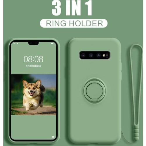 For Samsung S21 Case Liquid Silicone Ring Holder Phone Case For Samsung S21 Ultra S20 S10 Plus Note 20 10 Plus Wrist Strap Cover