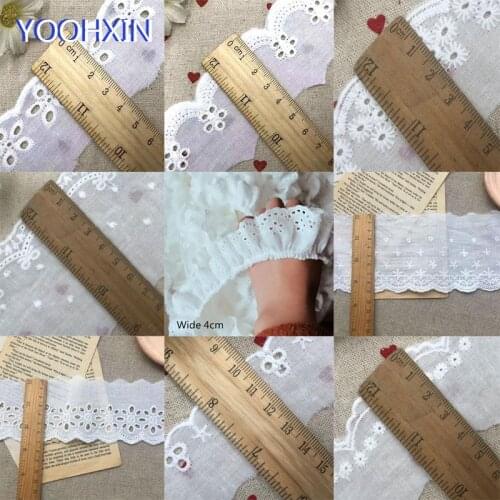 4CM Wide Luxury White cotton Embroidery Lace Fabric DIY applique collar trim ribbon Sewing tassel guipure wedding cloth decor