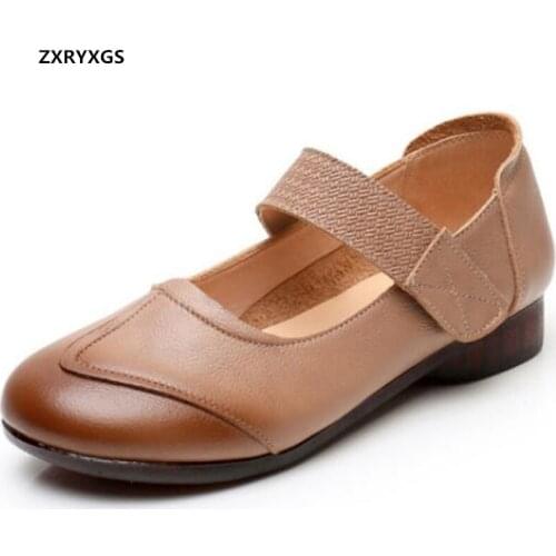 2021 New Spring Top Soft Cowhide Women Genuine Leather Shoes Soft Sole Non-slip Wear-resistant Mother Shoes Flat Shoes Plus Size