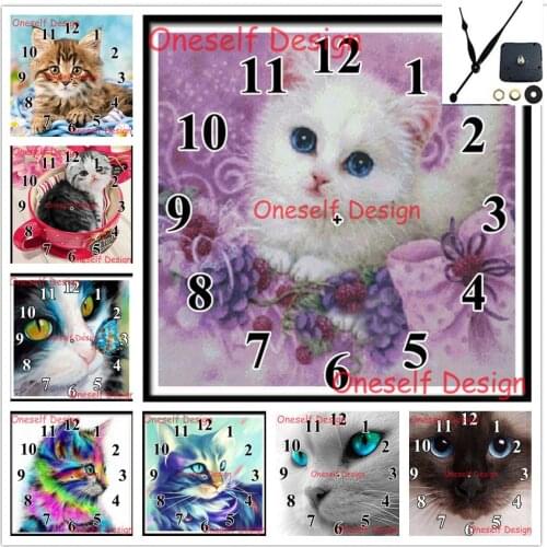 2022 diy diamond painting with Mechanical clock animal cat 5d diamond embroidery full set with clock diamond mosaic diamond