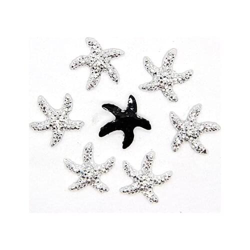 New 40pcs 15x15mm Silver Starfish Flatback Kawaii Black Flat Back Resin Cabochon DIY Craft Wedding Decoration Embellishment
