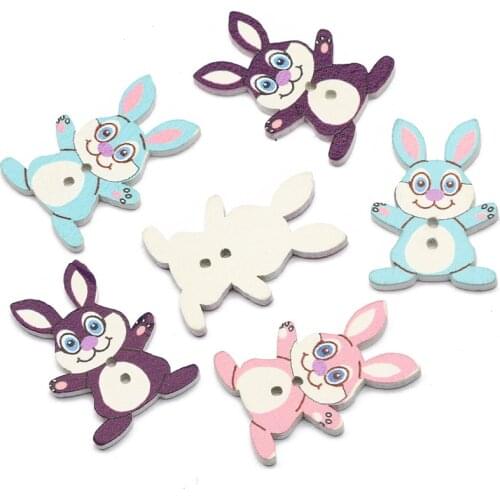50Pcs Mixed Cartoons Rabbit 2Hole Wooden Buttons For Crafts Scrapbooking Sewing Clothing Decoration DIY Kid Apparel Accessories