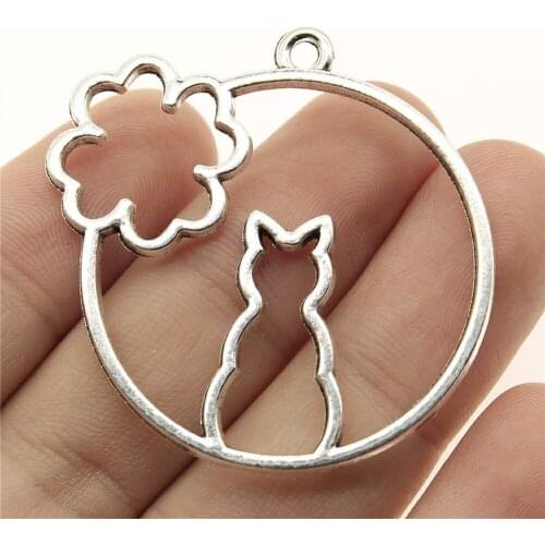 6pcs 43x41mm Cat Flower Shape Metal Frame Charm Cat Setting Uv Resin Pendant Flower Cat Shape Metal Frame Pendants