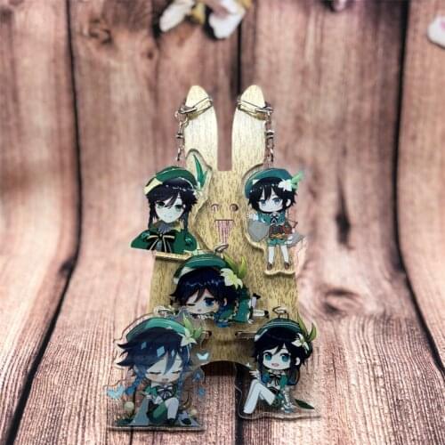 Game Genshin Impact Barbatos Keychain Accessories Anime Cosplay Props Key Chain Backpack Pendant Kawaii Cartoon Badge