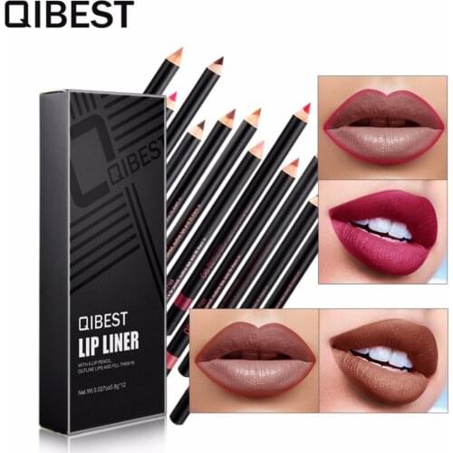 QIBEST Brand Matte Lipstick& Lip Liner Pencil Set Waterproof Red Velvet Lip Gloss Mate Cosmetic Nude Lip Liner Kit Beauty Makeup