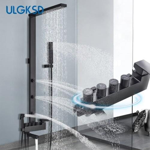 Black Rainfall Shower Faucet Set Bath Shower Kits ABS Hand Shower Massage Jets Rotation Bathtub Spout 5 Function Bidet Mixer Tap