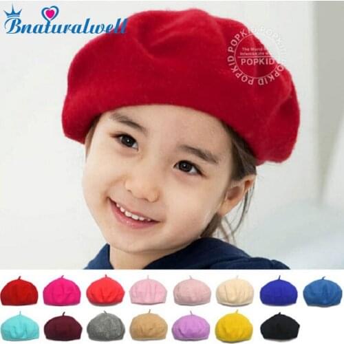 Bnaturalwell Children Spring Beret Little Girls Hats Dome Cap Girl Fashion Caps Baby Girl Fur Berets Multi Candy Color Gift H112