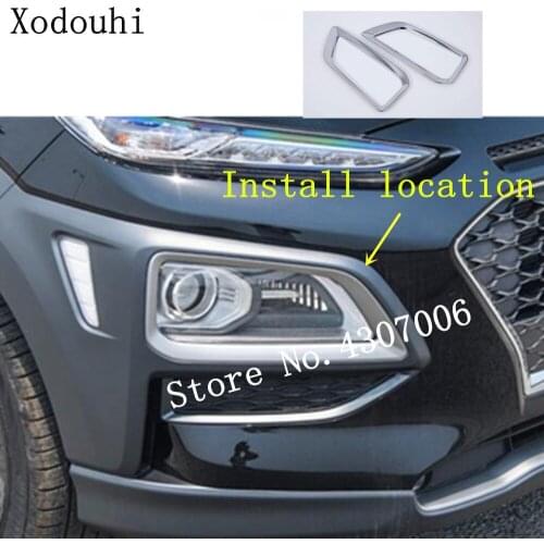For Hyundai Kona Encino Kauai 2017 2018 2019 2020 Car Front Fog Light Lamp Frame Styling Hoods Cover Trim Parts Moulding 2pcs