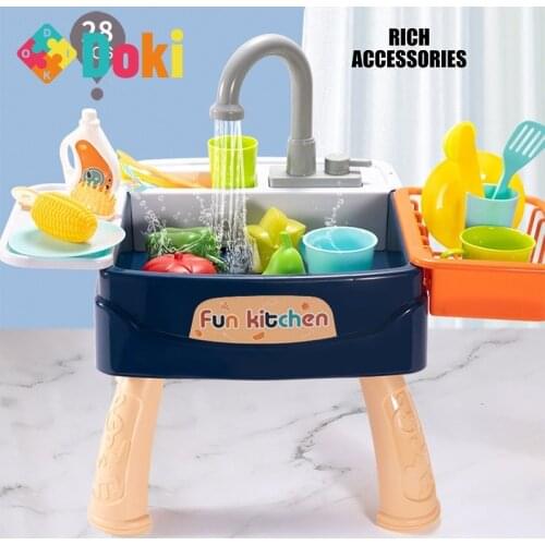 Doki Toy Kitchen Children Dishwasher Table Toy Simulation Sink Faucet Circulating Water Electric Wash Table Kids Role Play Toys
