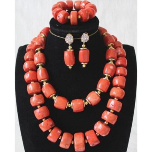 Dudo Newest Bridal Jewelry Set 100% Genuine Coral Beads Jewelry Set 2 Layers Nigerian Wedding African Beads 15mm-22mm Gift