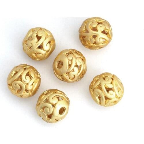 Doreen Box Zinc Based Alloy Spacer Beads Round Matt Gold Filigree Hollow DIY Jewelry About 8mm Dia., Hole: Approx 1.6mm, 10 PCs