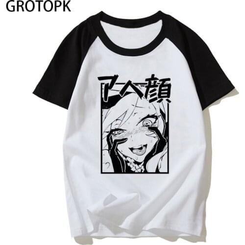 Mens Tshirt Funny Japan Anime Ahegao Premium Printed Harajuku Unisex Short Sleeve T Shirt Men Women Streetwear T-Shirt