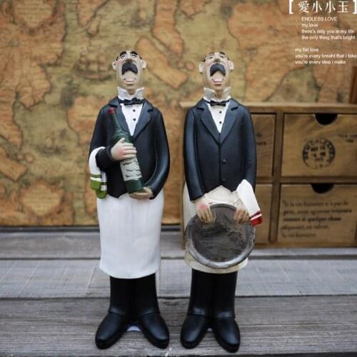Resin Handicrafts, Modern Home Furnishing, Living Room, Two French Restaurant Waiters Ornaments, Home Decor 2pcs/set