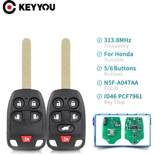 KEYYOU 5pcs 5/6 Buttons For Honda Odyssey 2011 2012 2013 2014 Remote Car Key 313.8MHz ID46 PCF7961 Chip 5/6 Buttons N5F-A04TAA