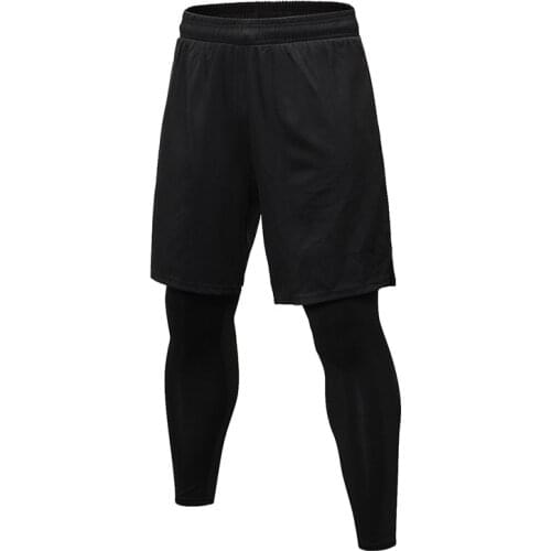 Running Tights Men Yoga Basketball Sports Leggings Fitness Compression Pants Gym Athletic Bodybuilding Training Jogging 2 in 1