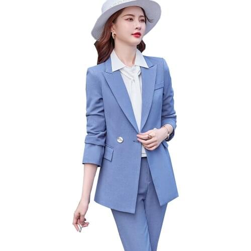 New Arrival Fashion Ladies Pant Suit Formal Women Female Black Blue Khaki Office Work Jacket and Trouser 2 Piece Set Blazer 5XL