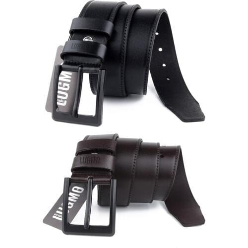 Lugmo 2 Pcs Genuine Leather Men Belt 4,5 cm Single Stitch Black-Brown Invoiced