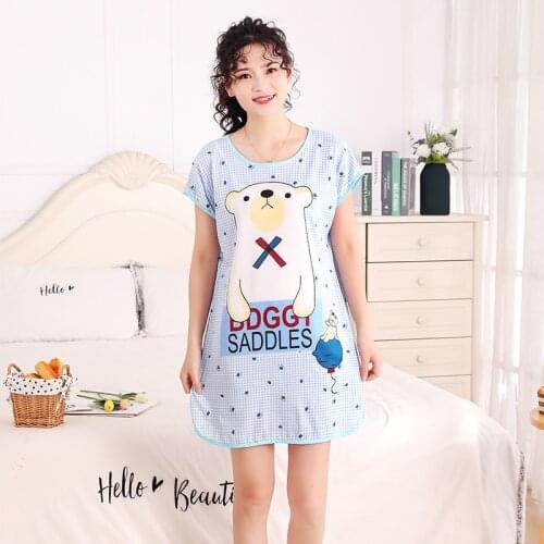 Cute Women Nightgown Sleepwear Cartoon Print O-neck Short Sleeve 26 Style Girl Night Gown Female Sleeping Dress Lady Sleep Wear