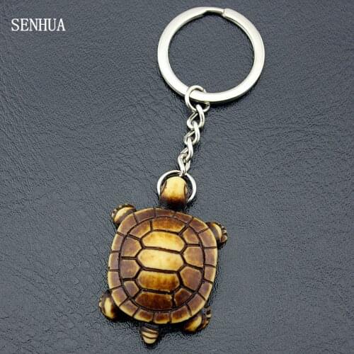 Lovely Faux Yak Bone Sea turtle Keychains Car Key Rings for Men Womens Jewelry Brown tortoise Keyrings Gift KR18