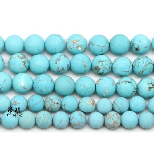 Natural Matte Lt Blue Howlite Turquoises Round Loose Beads For Jewelry making 15" Strand Men Bracelet 4 6 8 10 12 MM Pick Size