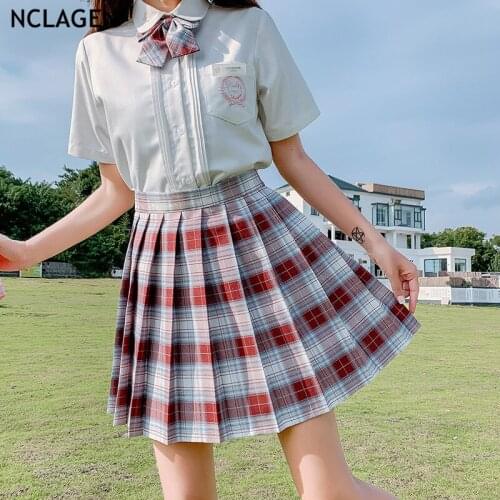 NCLAGEN JK Clothes Japanese Style Kawaii Plaid High Waist Pleated Skirt Girl Preppy Harajuku Matching Skirts Y2K Matching Ropa