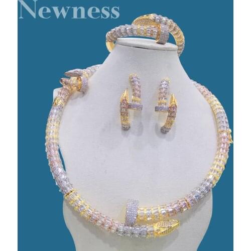 Newness Luxury Nail Geometricwer Bridal 4PCS Jewelry Sets New Fashion Dubai Full Jewelry Set For Women Wedding Party Accessories