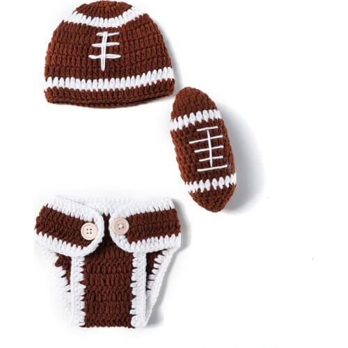 Newborn Rugby Photo Clothing New Wool Hand-Knitted Suit Three-Piece Bath Set Baby Costume Ropa Recien Nacido Детская одежда