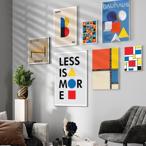 Bauhaus Style Poster, Less is More Wall Stickers, Red Yellow Blue Geometric Prints Poster, Kiki Lounge Chair Vintage Art Decor