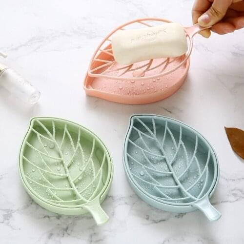 Leaf-shaped Plastic Soap Dish Non-slip Bathroom Soap Holder Storage Tray Shower Appliance