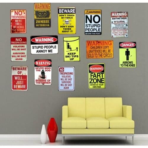 Warning Sign Retro Metal Plaque Wall Art Bar Store Garage Apartment Vintage Home Decor A-3654