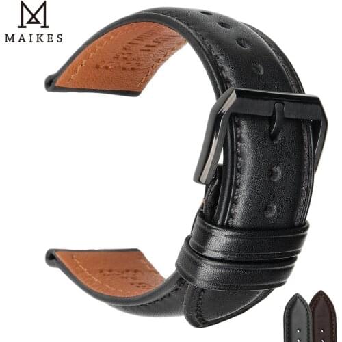 High Quality Calfskin Leather Watchband Soft Material Wrist Strap 18-24mm With MAIKES Black Stainless Steel Buckle