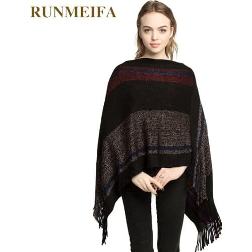 RUNMEIFA 2019 Autumn Winter Woman Knit Poncho Cape Fashion Tassel Cashmere Keep Warm Ponchos and Capes Plus Size Female Cloak