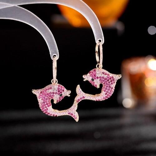 Creative Marine life Jewelry 18K Gold-Plated Cubic Zirconia Dolphin Dangle Earrings 2021 New Trend Wedding Earings