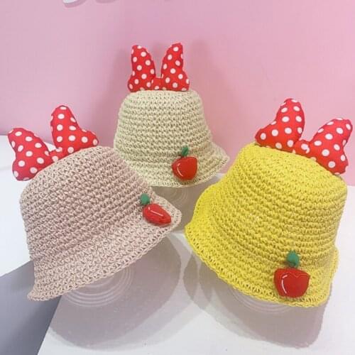 Childrens hat 2021 new summer bowknot childrens straw hat fruit baby sun hat girl breathable fisherman hat basin hat