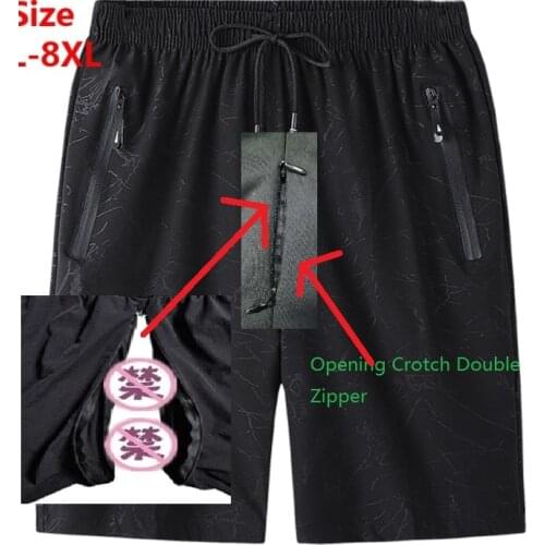 2021 spring and summer mens fun open-top zipper casual shorts big size running fitness plus fattening increased sweatpants men